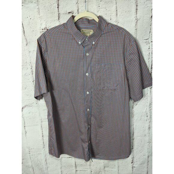 Duluth Trading Button Down Shirt Mens L Large Blue Orange Wrinkle Fighter Cotton - Picture 1 of 6